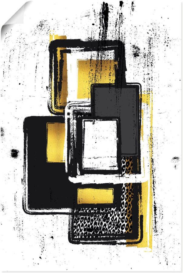 Artland Artprint Abstracte ruiten Abstracte schilderkunst Nr. 3 goud als artprint op linnen poster muursticker in verschillende maten