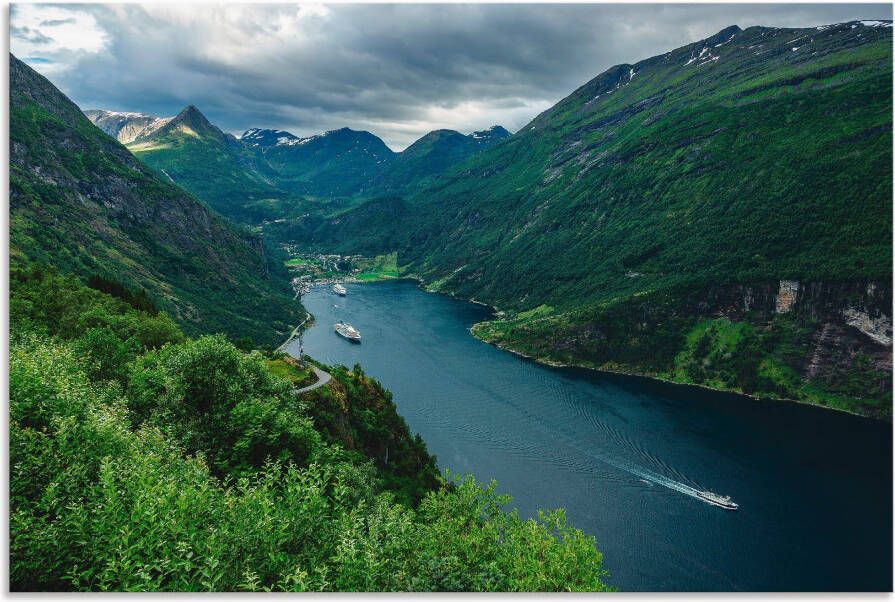 Artland Artprint Blik op het Geirangerfjord Noorwegen als artprint van aluminium artprint voor buiten artprint op linnen poster in verschillende maten. maten - Foto 1