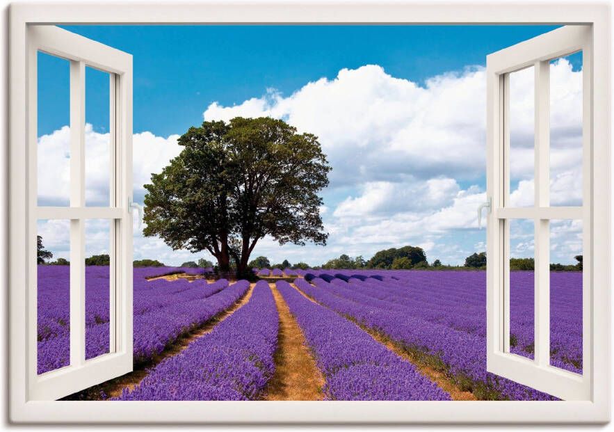 Artland Wandfolie Blik uit het venster lavendelveld in de zomer - Foto 1