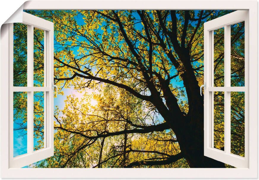 Artland Artprint Blik uit het venster lentezon boomkruin als artprint op linnen poster in verschillende formaten maten