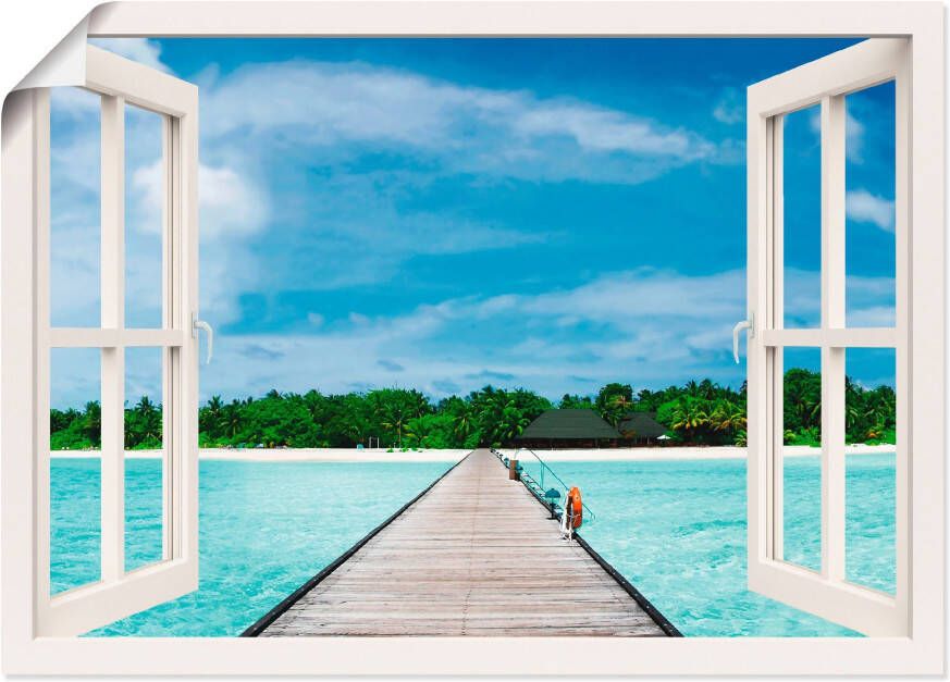 Artland Artprint Blik uit het venster Maldivisch paradijs als artprint op linnen poster muursticker in verschillende maten