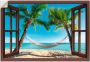 Artland Artprint Blik uit het venster palmenstrand Caribic als artprint op linnen poster muursticker in verschillende maten - Thumbnail 1