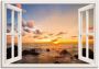 Artland Artprint Blik uit het venster zonsondergang aan zee als artprint van aluminium artprint op linnen muursticker verschillende maten - Thumbnail 1