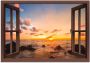 Artland Artprint Blik uit het venster zonsondergang aan zee als artprint van aluminium artprint voor buiten artprint op linnen poster muursticker - Thumbnail 1