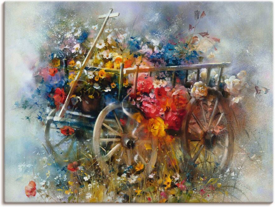 Artland Artprint Bloemen kruiwagen als artprint op linnen poster in verschillende formaten maten - Foto 1