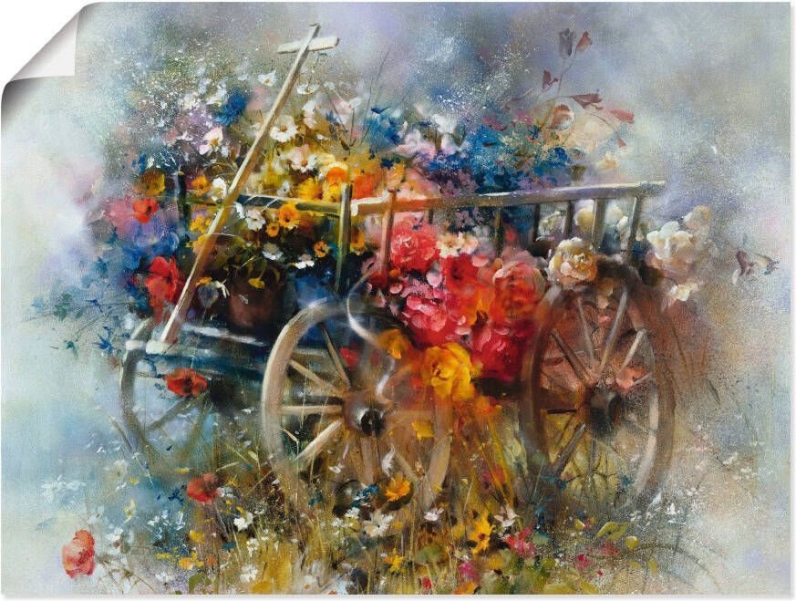 Artland Artprint Bloemen kruiwagen als artprint op linnen poster in verschillende formaten maten