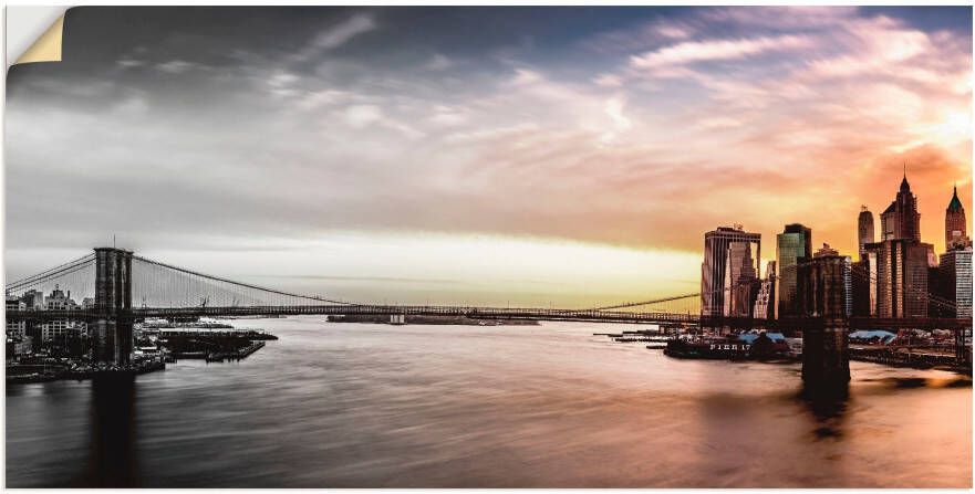 Artland Artprint Brooklyn Bridge panorama als artprint op linnen muursticker in verschillende maten