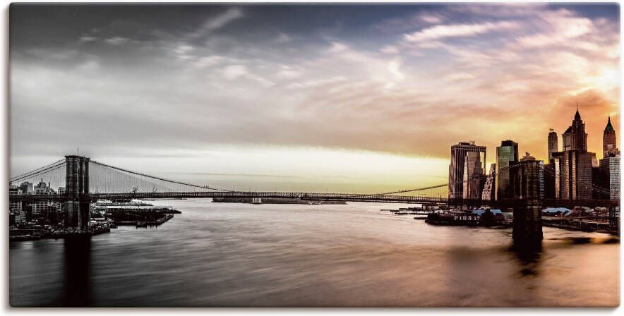 Artland Artprint Brooklyn Bridge panorama als artprint op linnen muursticker in verschillende maten