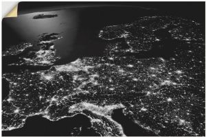 Artland Artprint Centraal Europa vanuit de ruimte als artprint van aluminium artprint op linnen muursticker of poster in verschillende maten