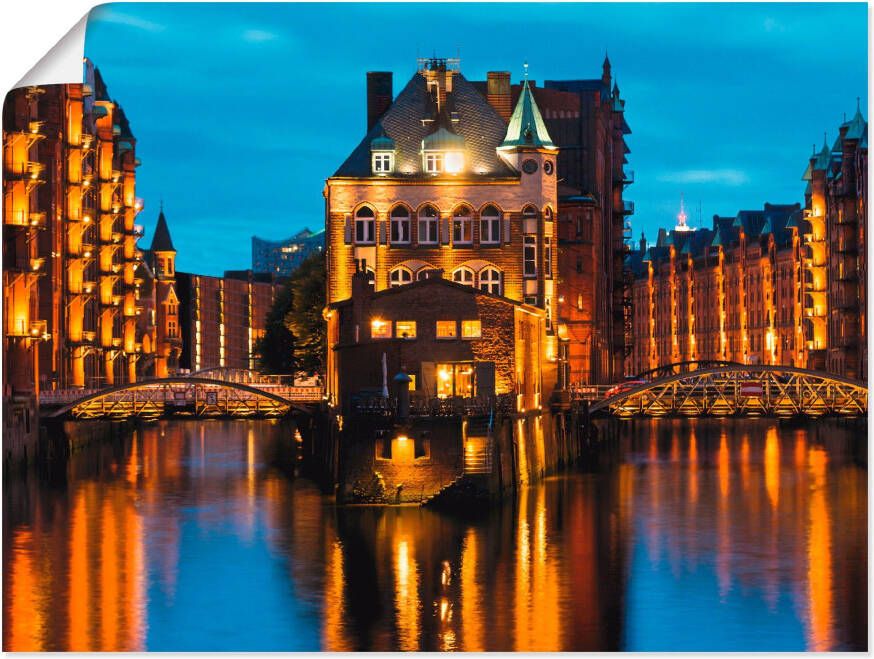 Artland Artprint Deel van de oude Speicherstadt in Hamburg als artprint op linnen poster muursticker in verschillende maten - Foto 1