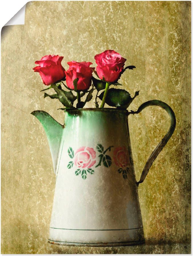 Artland Artprint Drie rozen in een oude kan als poster in verschillende formaten maten