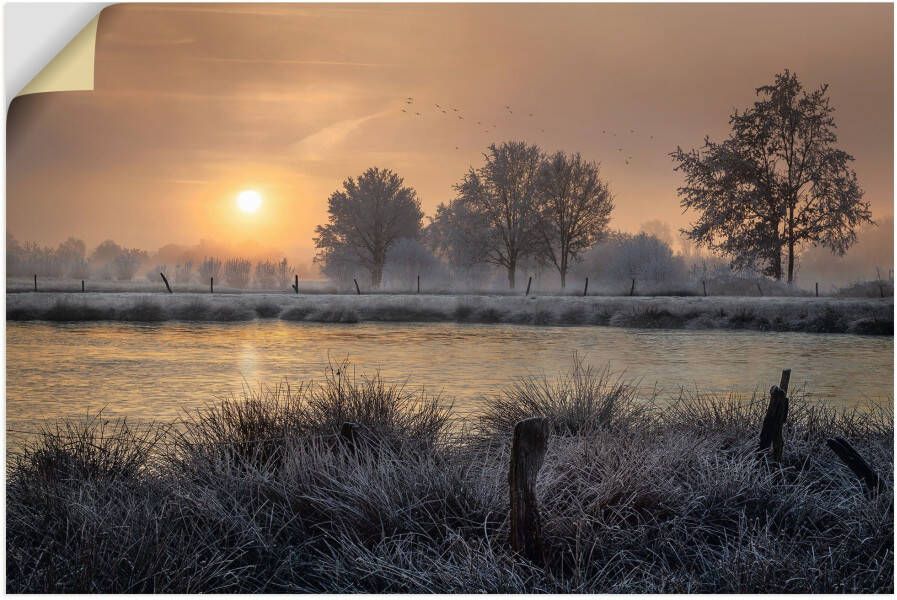 Artland Artprint Een winterdag begint als artprint van aluminium artprint op linnen muursticker verschillende maten