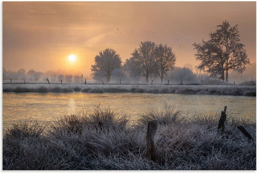 Artland Artprint Een winterdag begint als artprint van aluminium artprint op linnen muursticker verschillende maten