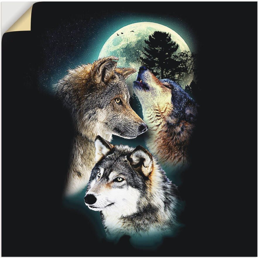 Artland Artprint Fantasie wolf wolven met maan als artprint op linnen poster muursticker in verschillende maten