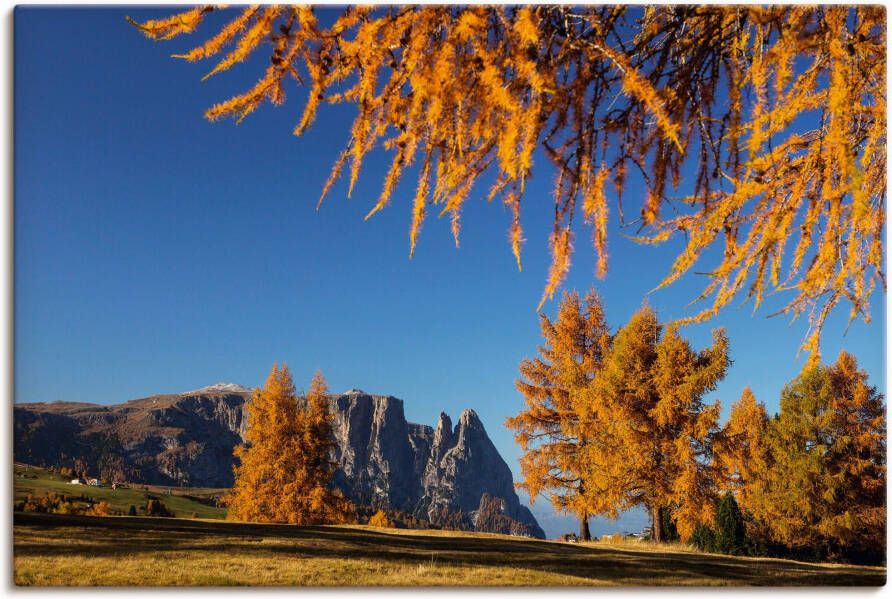 Artland Artprint op linnen Gouden herfst op de Seiser bergweide - Foto 1