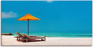 Artland Artprint Ligstoel parasol strand Malediven in vele afmetingen & productsoorten artprint van aluminium artprint voor buiten artprint op linnen poster muursticker wandfolie ook geschikt voor de badkamer (1 stuk)