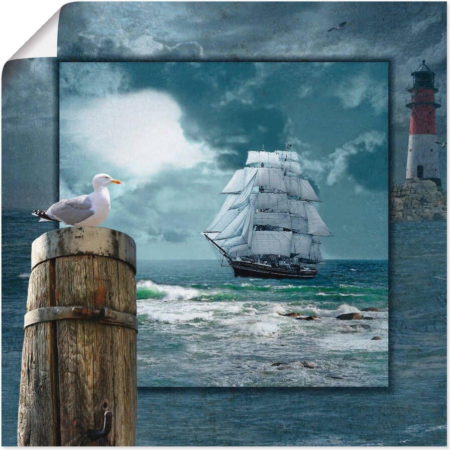 Artland Artprint Maritieme collage met zeilschip als artprint op linnen poster muursticker in verschillende maten - Foto 1