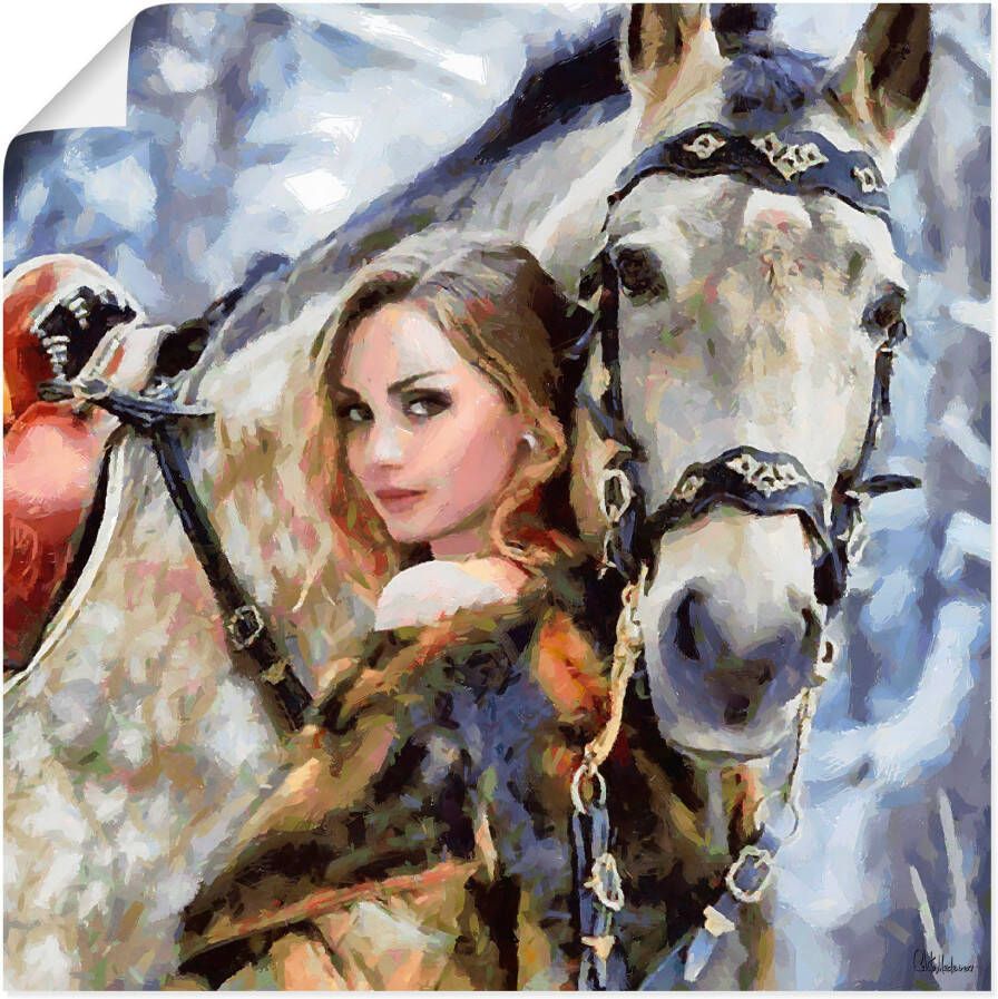 Artland Artprint Meisje met het witte paard als artprint op linnen poster muursticker in verschillende maten