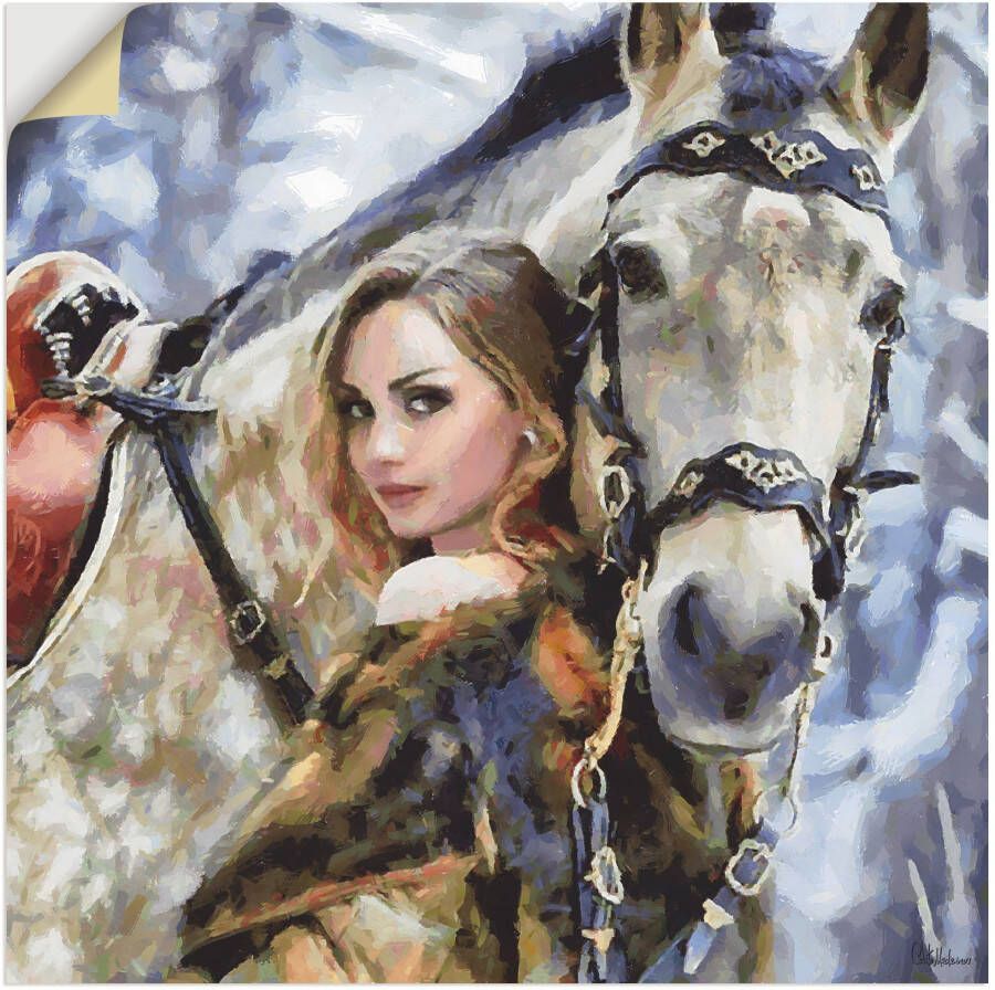 Artland Artprint Meisje met het witte paard als artprint op linnen poster muursticker in verschillende maten