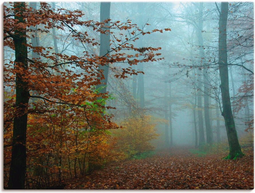 Artland Artprint Mist in herfstbos als artprint op linnen poster muursticker in verschillende maten