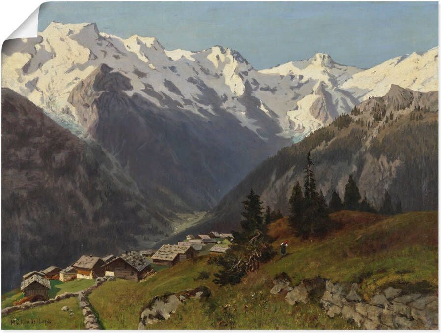 Artland Artprint Mürren in het Berner Oberland Zwitserland. 1913 als artprint van aluminium artprint op linnen muursticker of poster in verschillende maten