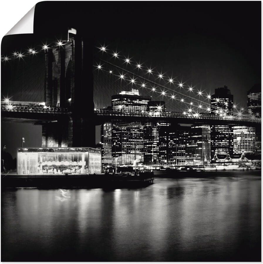 Artland Artprint New York Brooklyn Bridge 's nachts als artprint op linnen poster in verschillende formaten maten