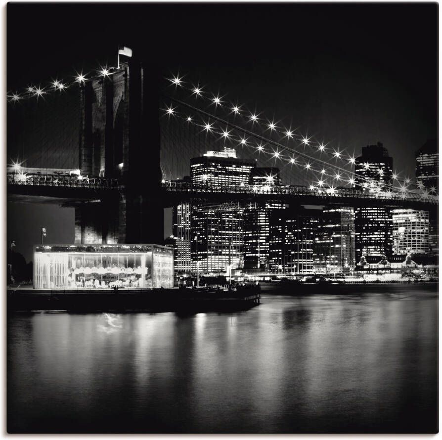 Artland Artprint New York Brooklyn Bridge 's nachts als artprint op linnen poster in verschillende formaten maten