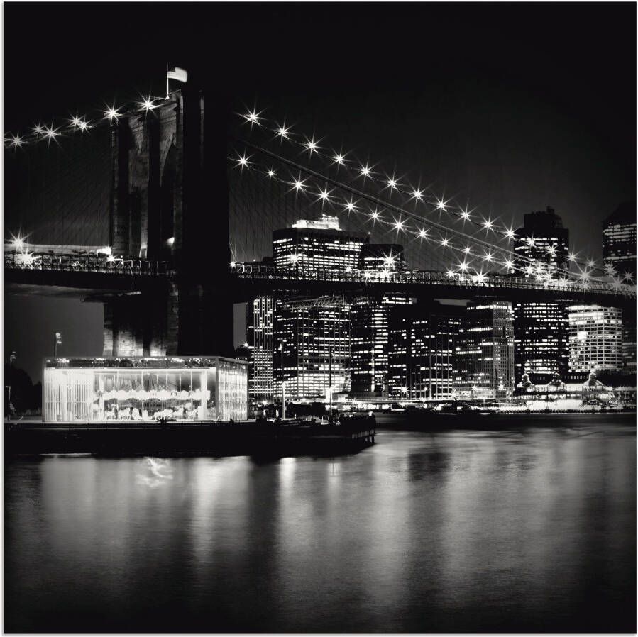 Artland Artprint New York Brooklyn Bridge 's nachts als artprint op linnen poster in verschillende formaten maten - Foto 1
