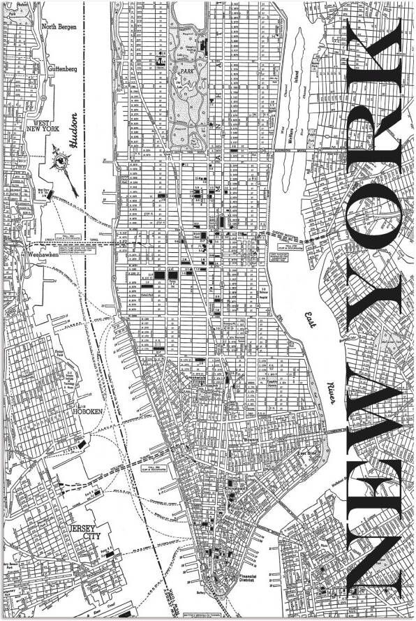 Artland Artprint op linnen New York kaart straten kaart - Foto 1