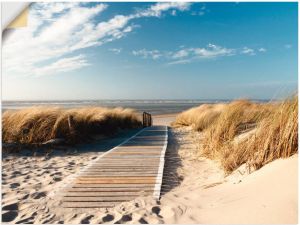 Artland Artprint Noordzeestrand op Langeoog pier als artprint van aluminium artprint op linnen muursticker of poster in verschillende maten