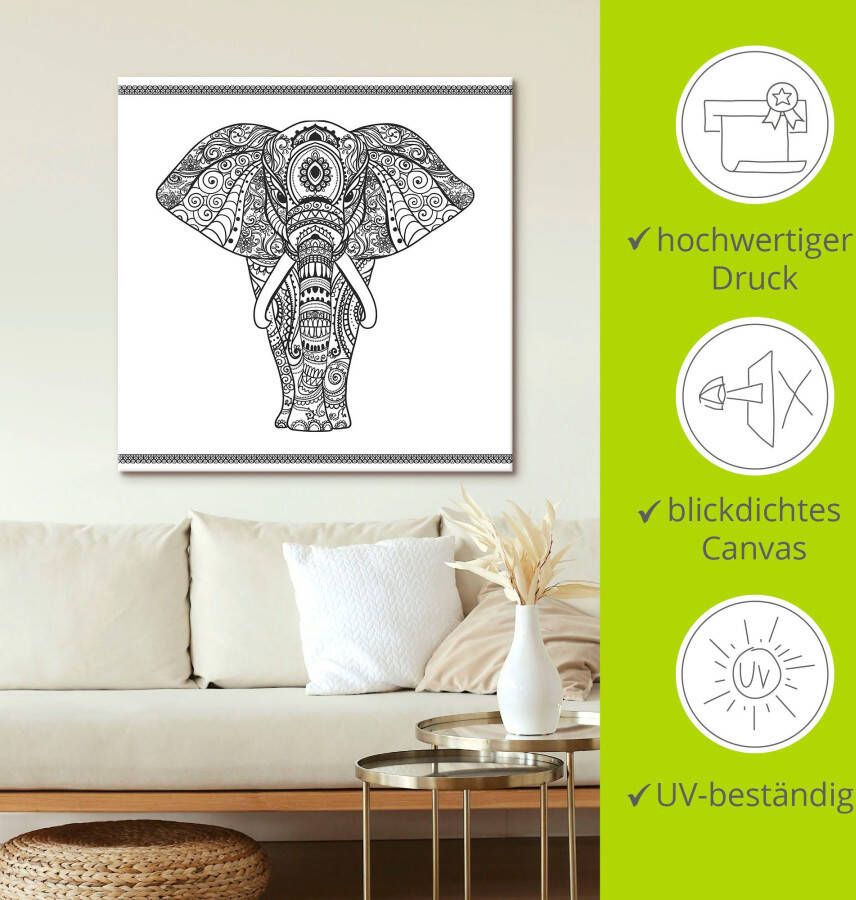 Artland Artprint Olifant in mandala als artprint op linnen poster muursticker in verschillende maten