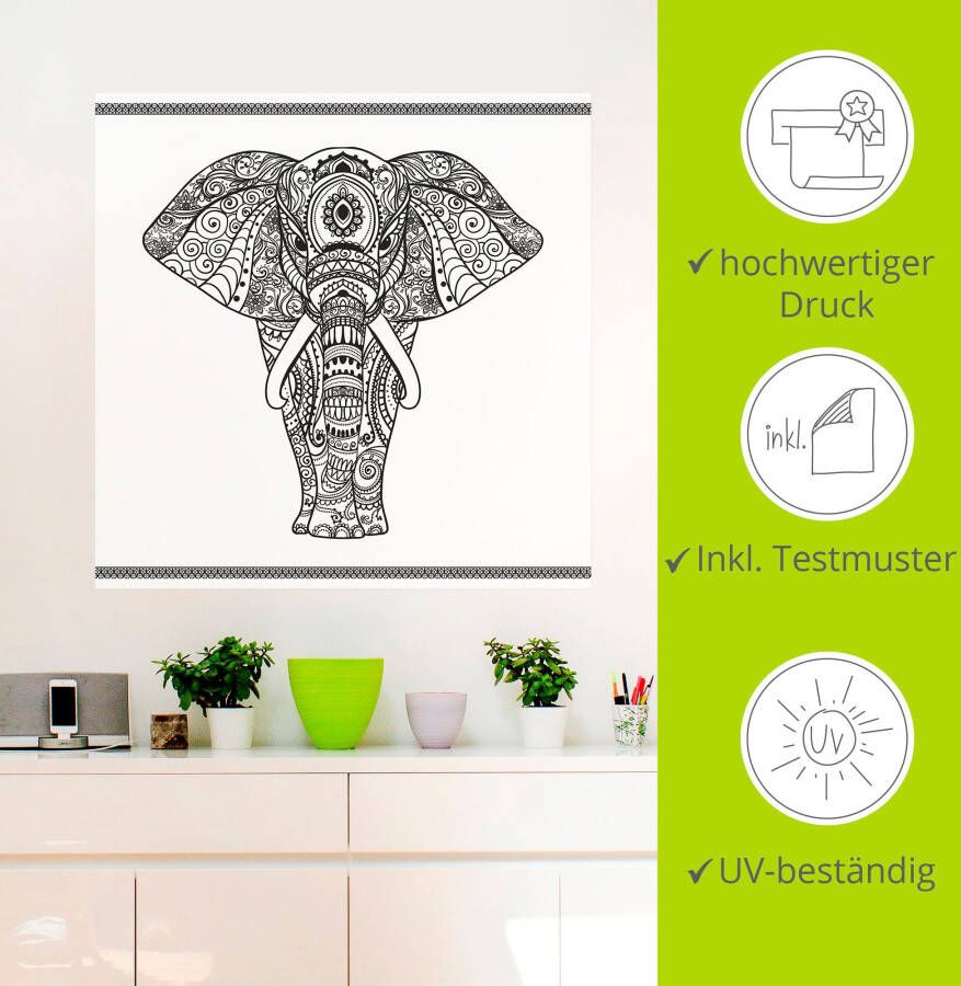 Artland Artprint Olifant in mandala als artprint op linnen poster muursticker in verschillende maten