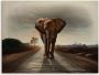 Artland Artprint op hout Een olifant loopt op de weg - Thumbnail 1