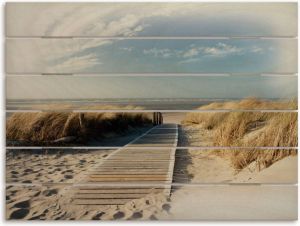 Artland Artprint op hout Noordzeestrand op Langeoog pier