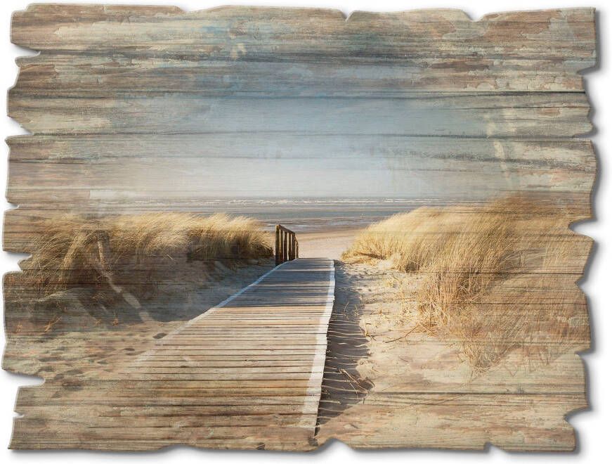 Artland Artprint op hout Noordzeestrand op Langeoog pier