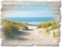 Artland Artprint op hout Strand met duinen en weg naar het water - Thumbnail 1