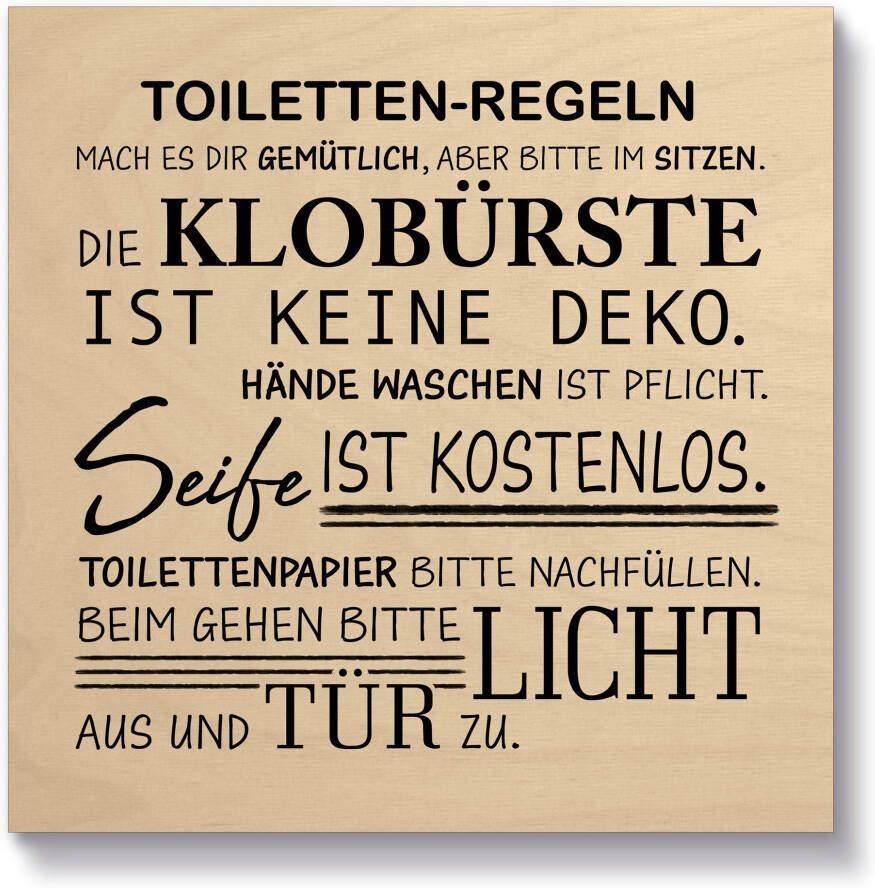 Artland Artprint op hout Toiletregels