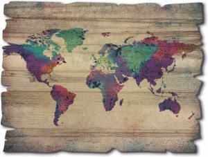 Artland Artprint op hout Veelkleurige wereldkaart