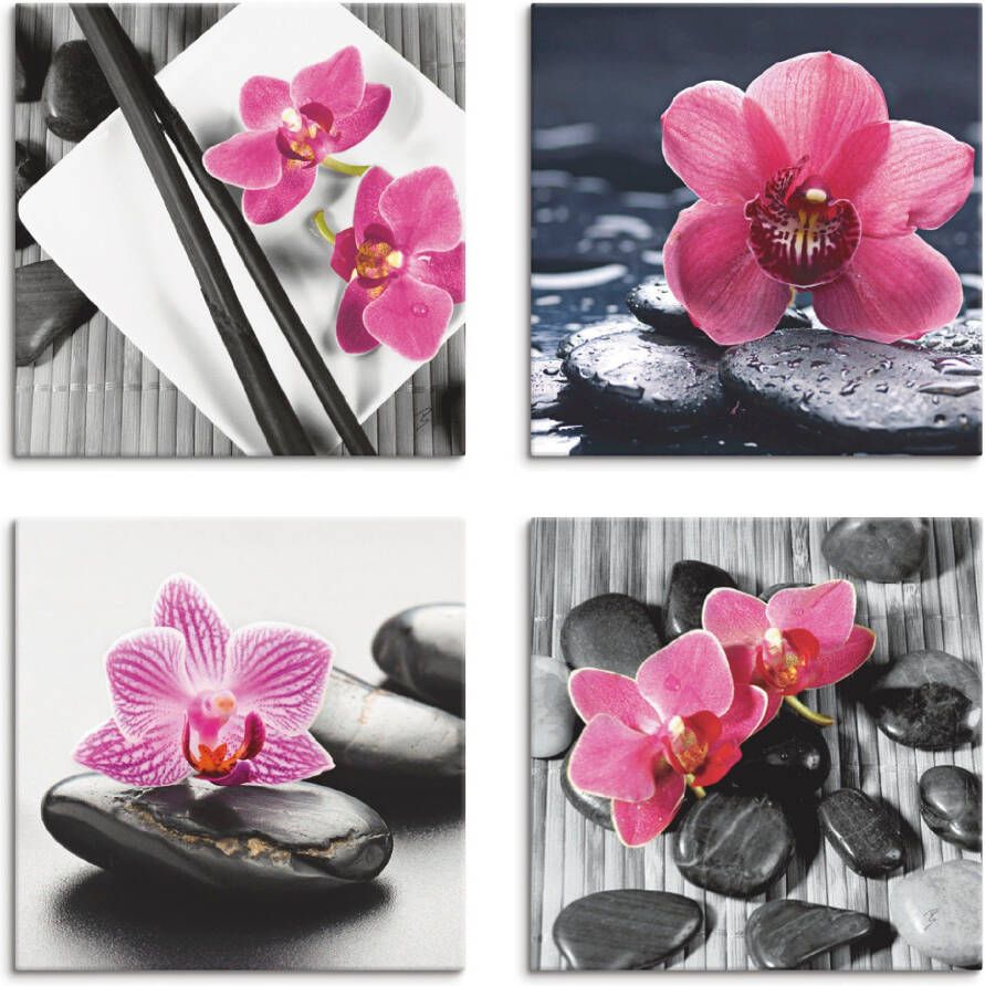 Artland Artprint op linnen Aziatische compositie orchidee zen (4-delig)