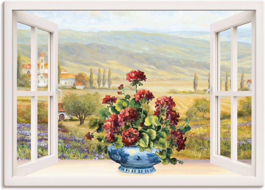 Artland Artprint op linnen Bloemboeket bij het witte raam