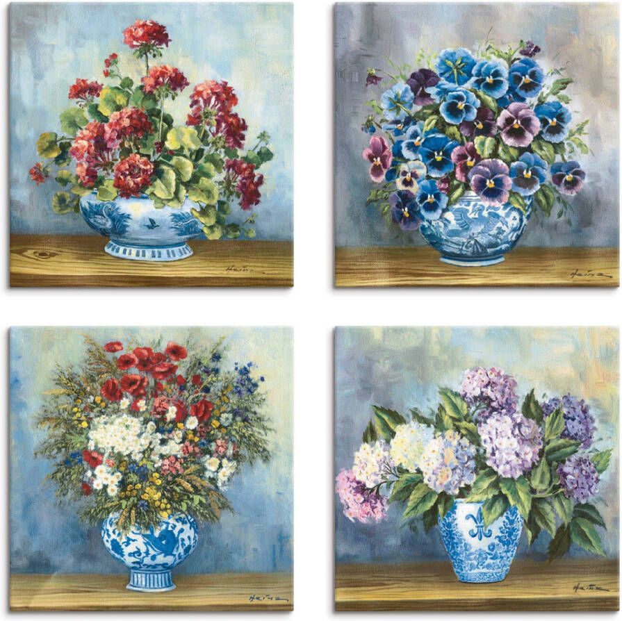 Artland Artprint op linnen Bloemen boeketten set van 4 verschillende maten (4-delig)