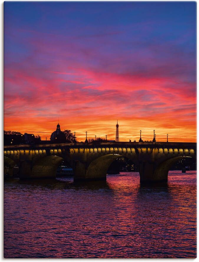 Artland Artprint op linnen Brug Pont Neuf bij zonsondergang