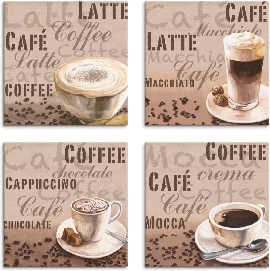 Artland Artprint op linnen Café au lait latte MacchiatoChocolade (4-delig)