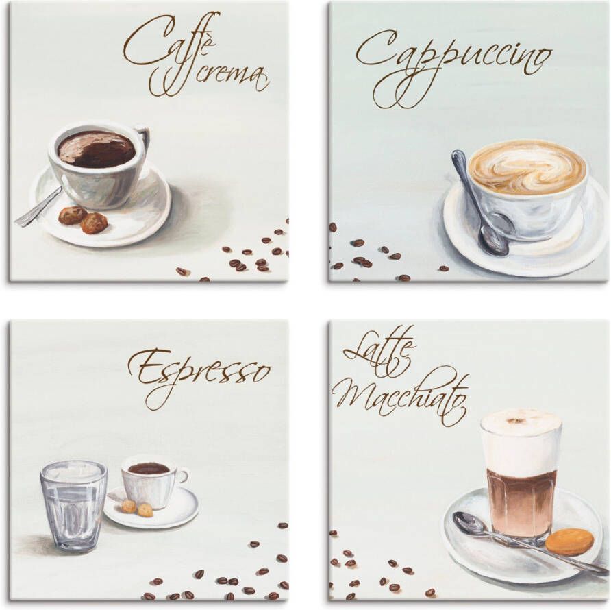 Artland Artprint op linnen Cappuccino espresso latte macchiato (4-delig)