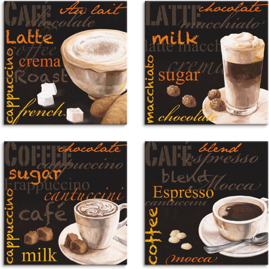 Artland Artprint op linnen Cappuccino macchiato coffee espresso (4-delig)