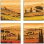 Artland Artprint op linnen Knollenland en veld klaprozen Toscaans landschap (4-delig) - Thumbnail 1