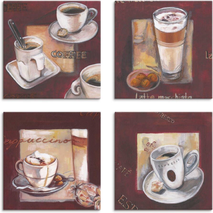 Artland Artprint op linnen Koffie I -II -III -IV set van 4 verschillende maten (4-delig)