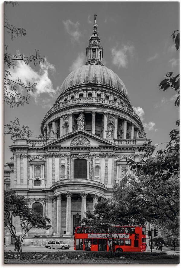 Artland Artprint op linnen Londen St. Paul s Cathedral & rode bus