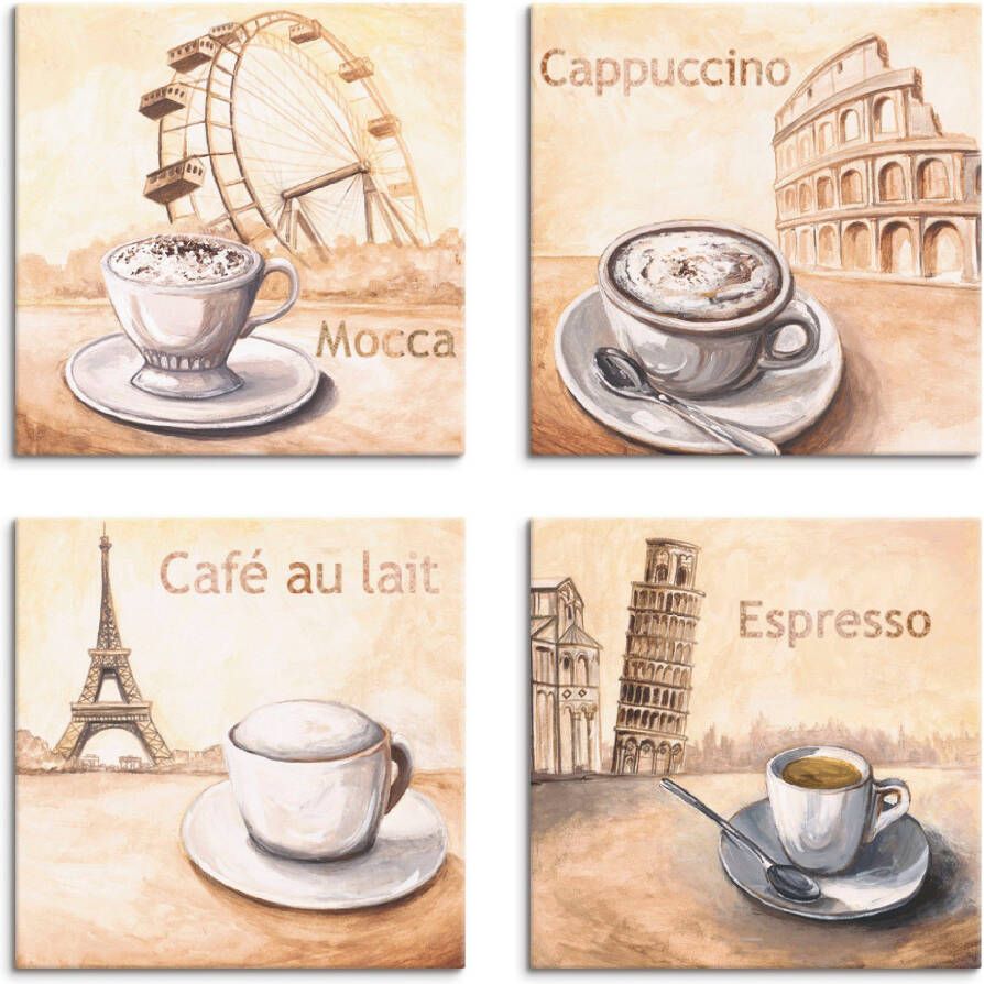 Artland Artprint op linnen Mokka cappuccino café au lait espresso (4-delig)