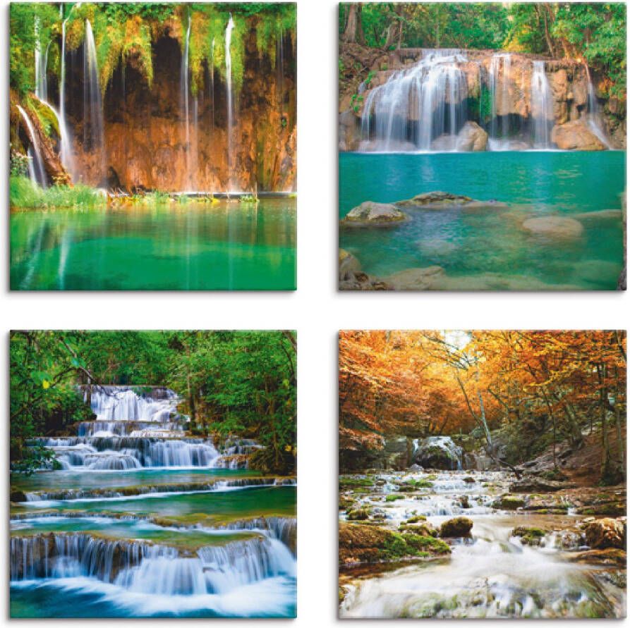 Artland Artprint op linnen Mooie waterval in het bos set van 4 verschillende maten (4-delig)